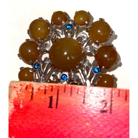 Vintage Silver Tone Apple Juice Bakelite & Blue Stone Art Nouveau Brooch - Picture 5 of 8